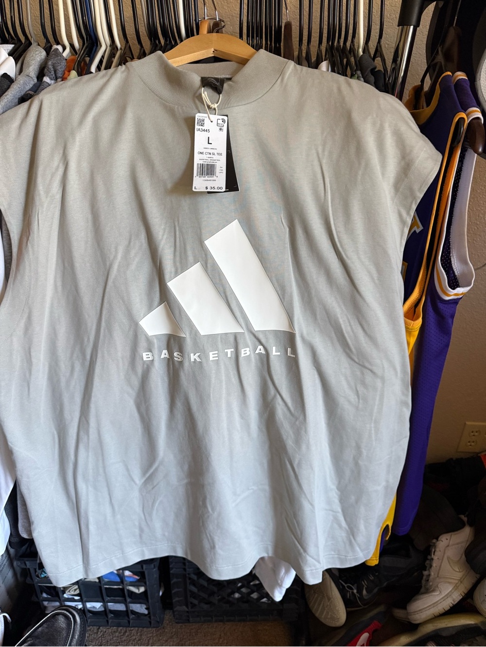 adidas Light Gray Basketball (Oversized) Logo Tee - Men’s